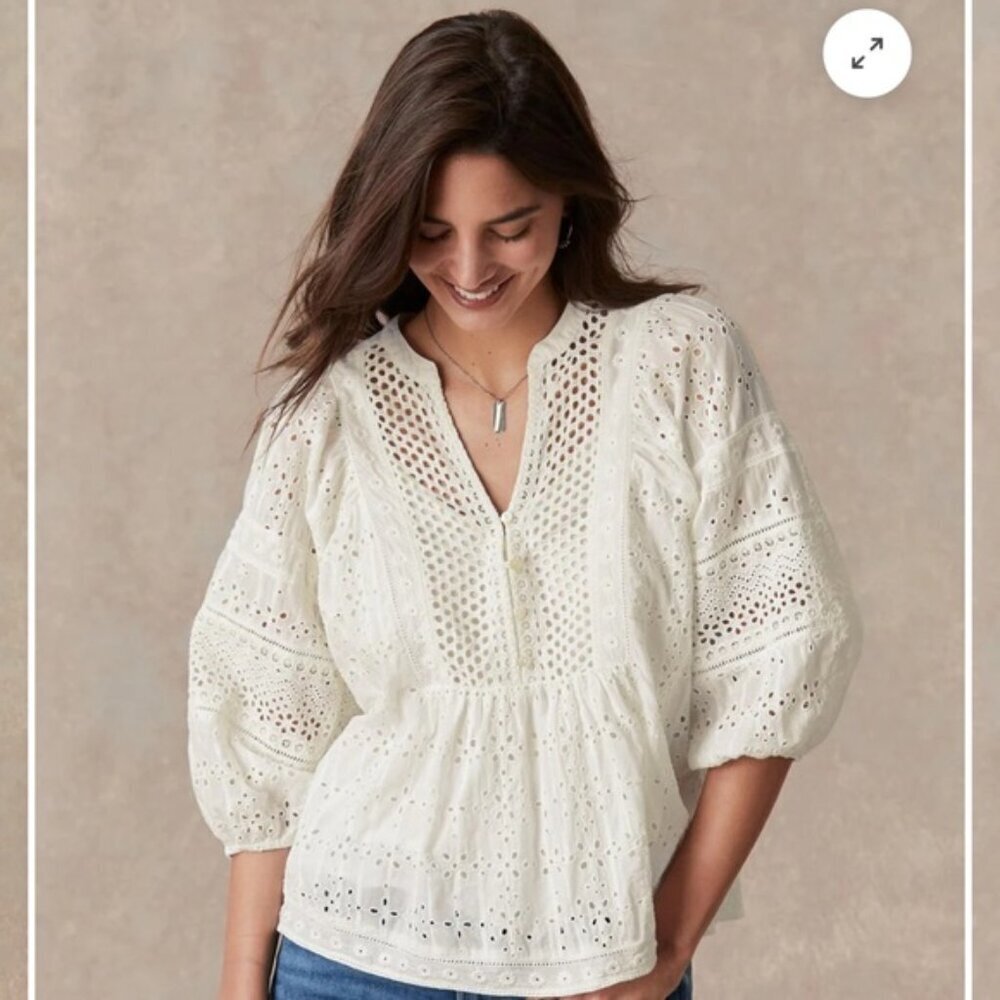 Sundance White Eyelet Floral Embroidered Top